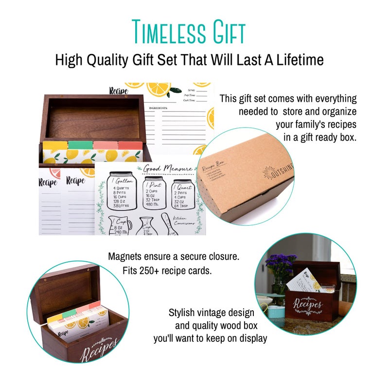 OUTSHINE Wooden Recipe Box with Cards and Dividers - 4x6 Vintage Recipe Box for Kitchen Organization - Cute Recipe Storage to Write in Your Own Recipes - Image 3